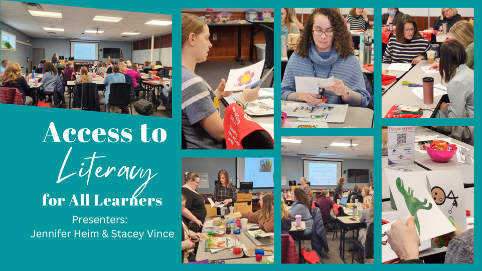 COLLAGE OF PHOTOS WITH PEOPLE SITTING AT TABLES AND A PRESENTER